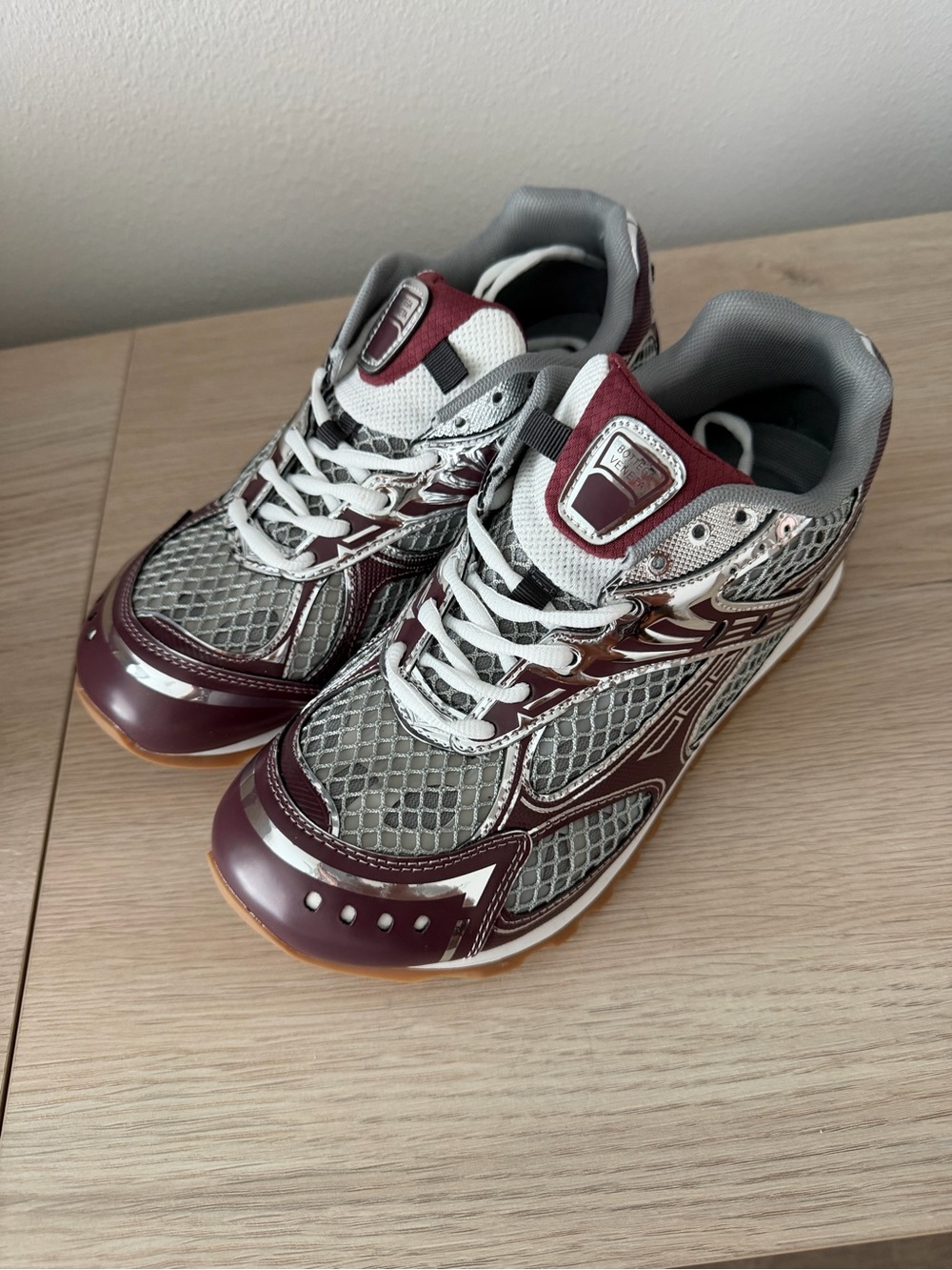 Bottega Veneta Men's Athletic Sneakers in Burgundy, Gray and Gum - Picture 3 of 3